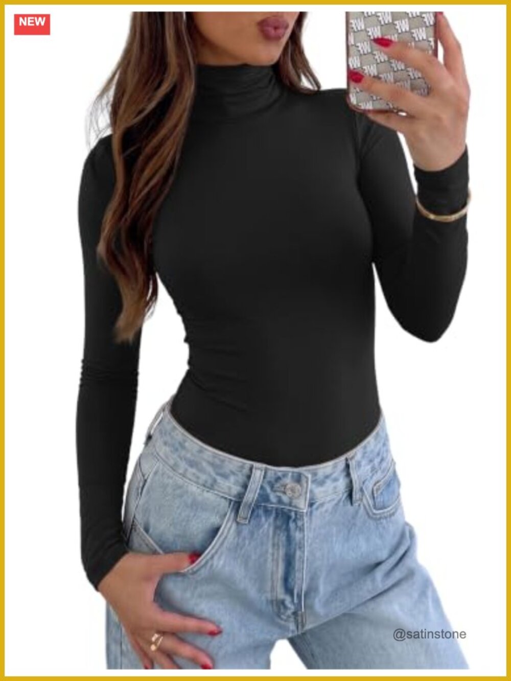 Women's Ribbed Turtleneck Long Sleeve Slim Fit Stretch Top